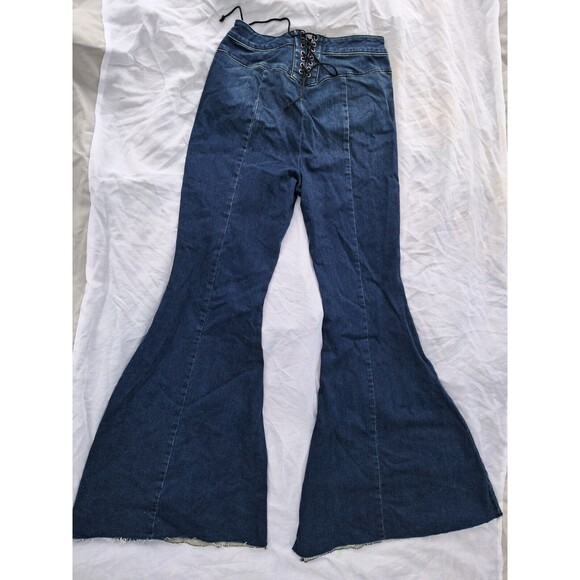 We The Free People CRVY Ma Cherie Super High Rise Lace Up Denim Flare Jeans 30 - Picture 4 of 16